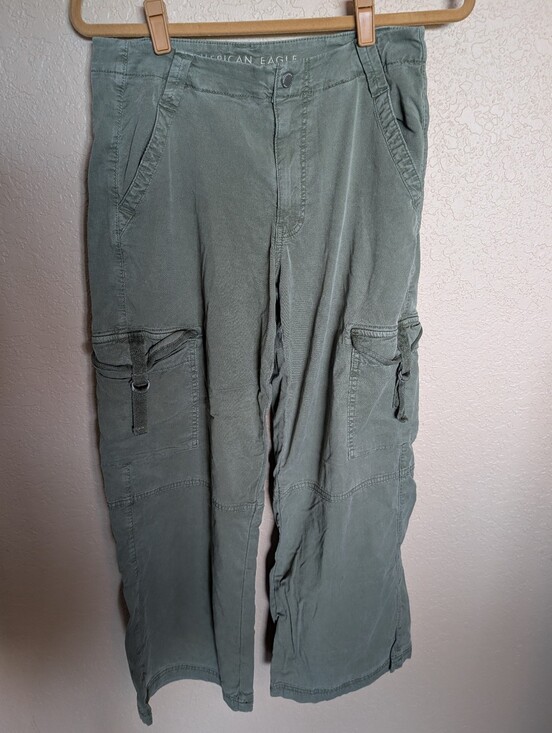 American Eagle Outfitters Pants - American Eagle Women's Sage Green Wide Leg Cargo Utility Stretch Streetwear Y2K